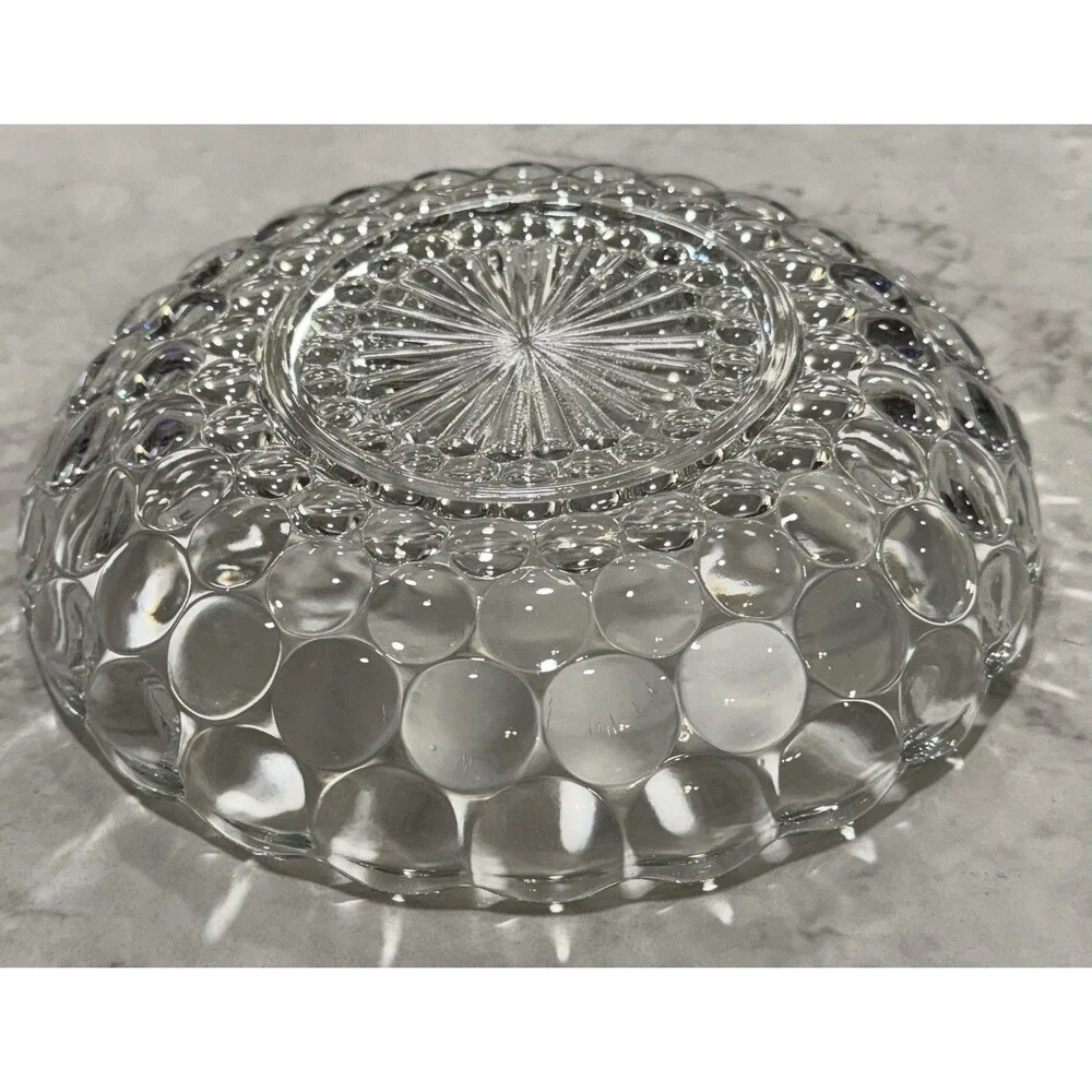 Vintage Anchor Hocking Clear Glass Bubble Scalloped Low Bowl Serving Bowl 8